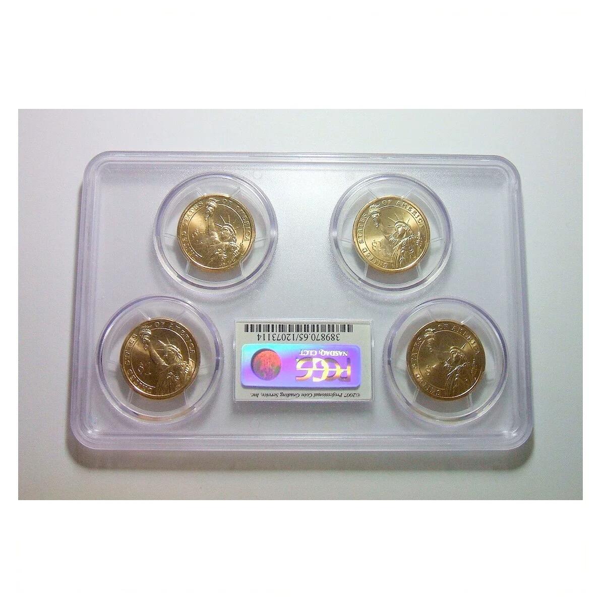 少见大盒PCGS MS65 美国杰斐逊1元总统币 4个版全齐 开卷原光