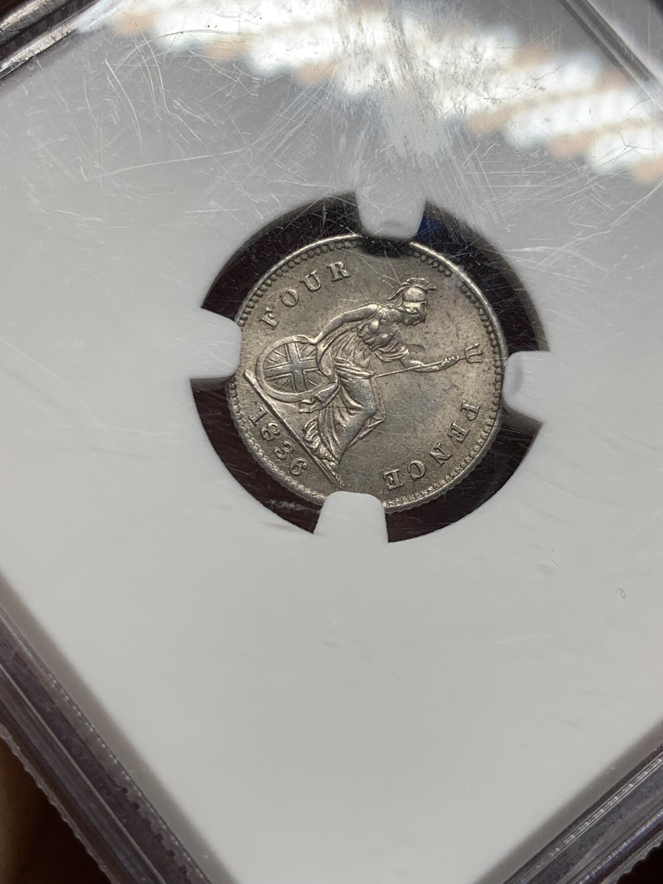 《竞宝斋》第373场 周日，周一，周二 3场连拍 （全场包邮） NGC MS63 英国1836年威廉四世4便士银币