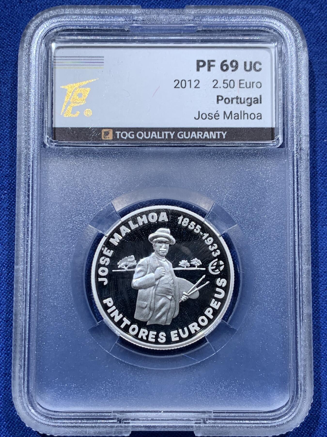 《竞宝斋》第373场 周日，周一，周二 3场连拍 （全场包邮） TQG PF69UC 葡萄牙2012年欧洲之星系列-何塞•马赫（葡萄牙自然主义画家）2.5欧元精制银币 12克 925银 发行量：约4千多