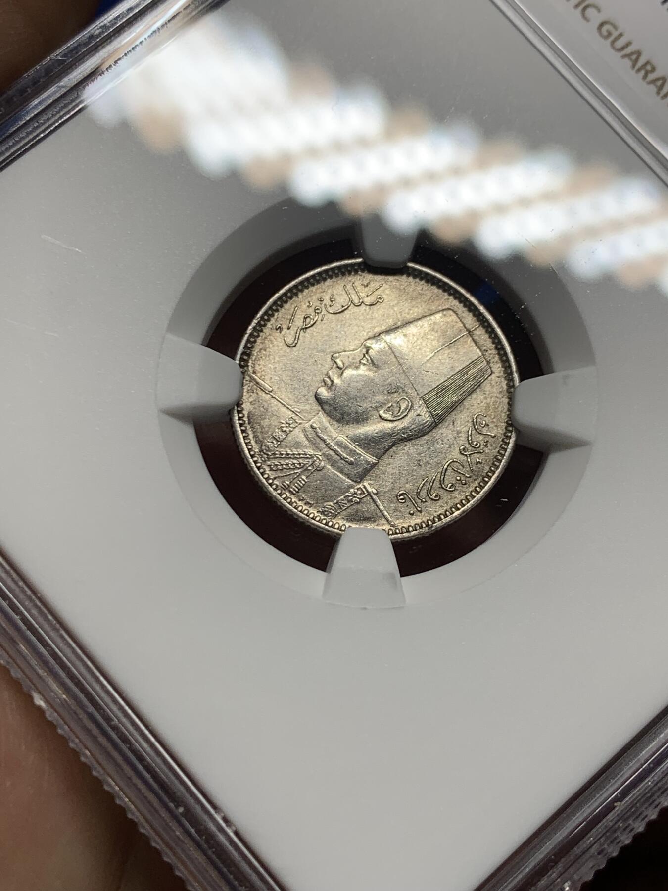 《竞宝斋》第373场 周日，周一，周二 3场连拍 （全场包邮） NGC UNCD 埃及AH1356//1937法鲁克一世2皮阿斯特银币