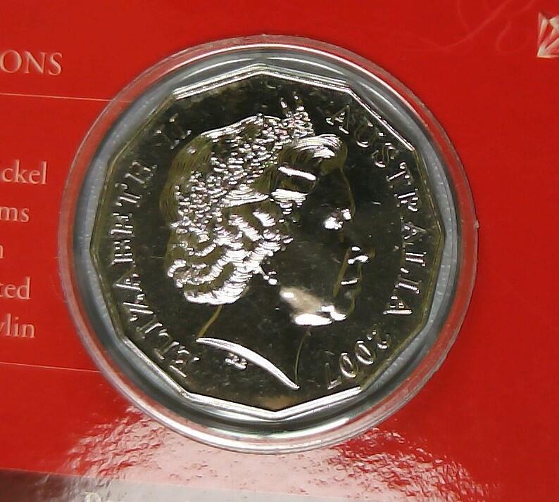 JoDe826 收藏第02次拍卖，英联邦地区硬币纸币 澳大利亚 年份 2007, 50 Cents, 全新的 纪念钞 硬币 带卡 