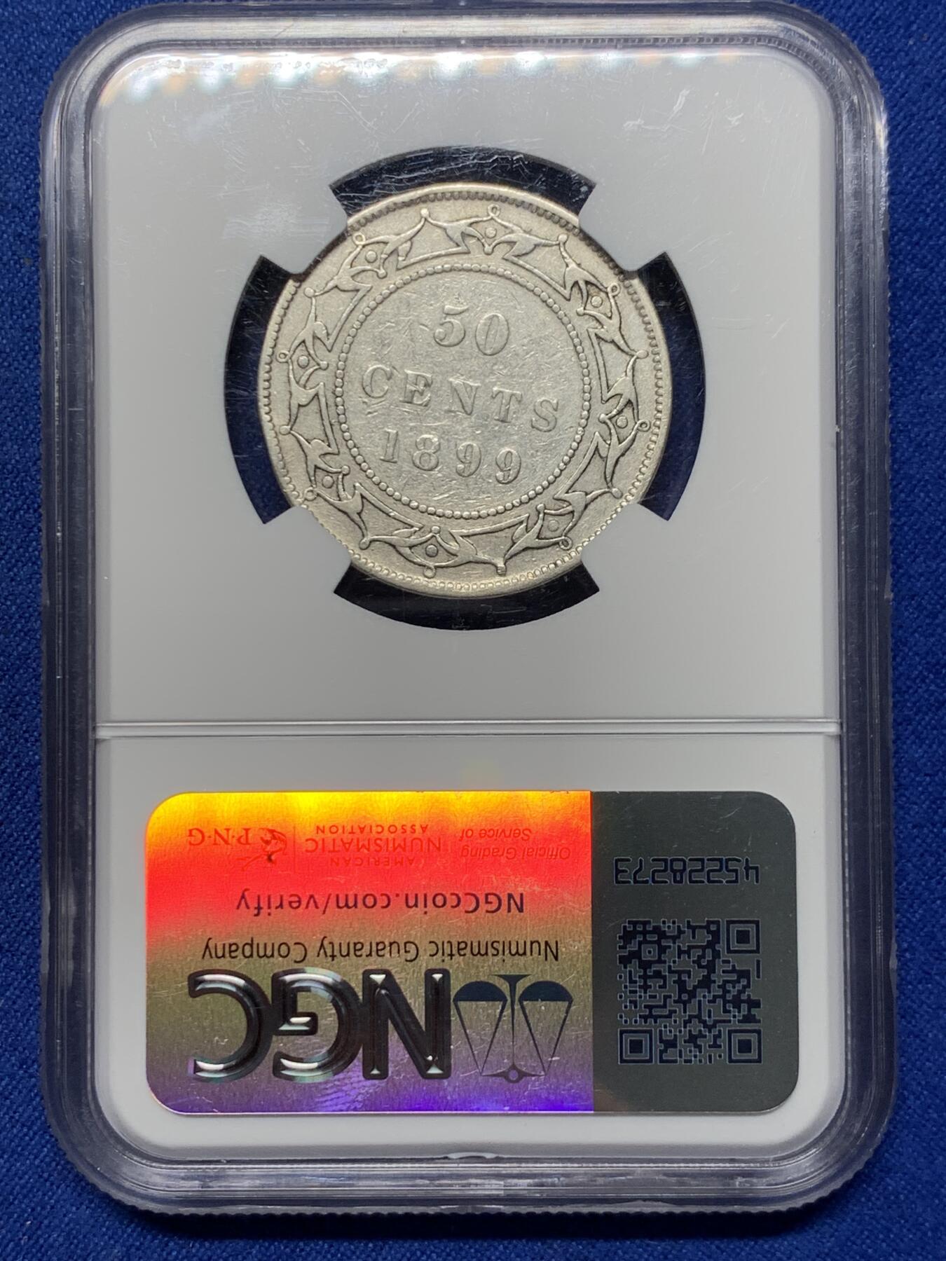 《竞宝斋》第374场 周日，周一，周二 3场连拍 （全场包邮） NGC VFD 英属纽芬兰1899年维多利亚50分银币