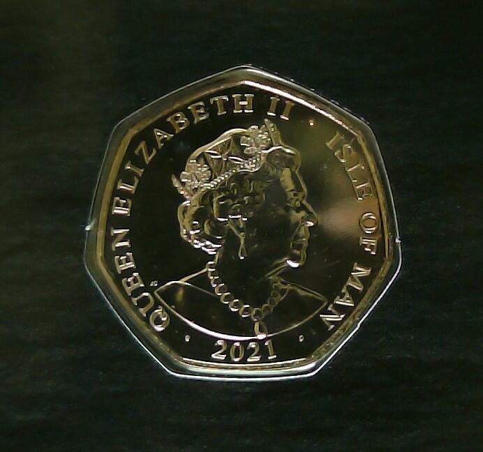 JoDe826 收藏第02次拍卖，英联邦地区硬币纸币 马恩岛 年份 2021, 50 Pence 全新的 纪念钞 硬币 带卡