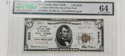 超越收藏第12场 1929年美国国民券5美元PMG64