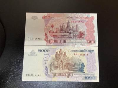【炜奕收藏】第三十二期，多套精美纸币 - 柬埔寨500&1000瑞尔，UNC品相