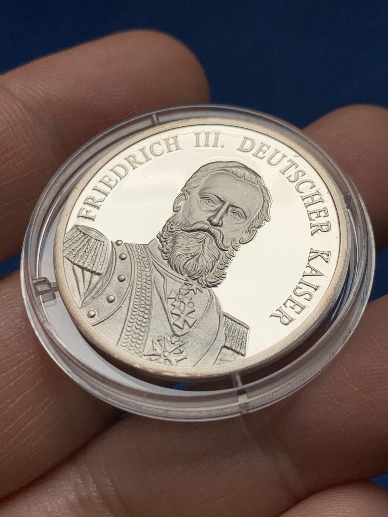 《竞宝斋》第374场 周日，周一，周二 3场连拍 （全场包邮） 德意志帝国腓特烈三世纪念银章 999银 8.63克 30mm