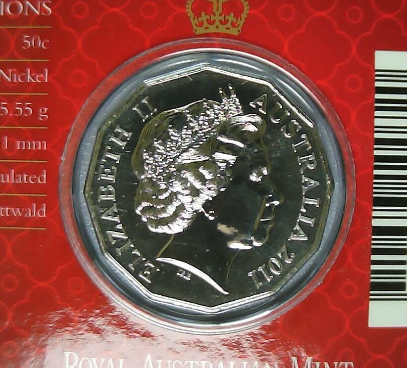 JoDe826 收藏第02次拍卖，英联邦地区硬币纸币 澳大利亚 年份 2011, 50 Cents 全新的 纪念钞 硬币 