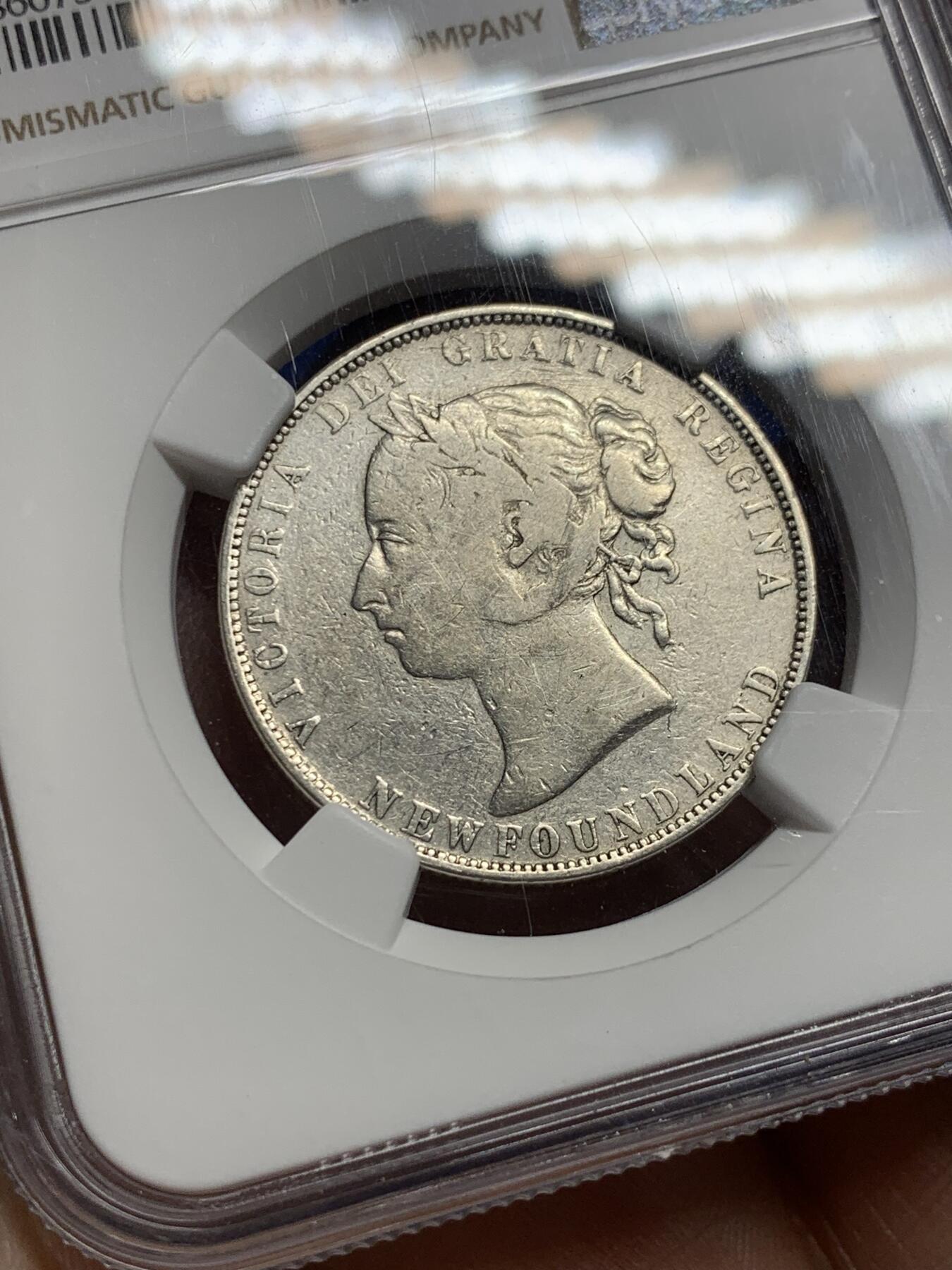 《竞宝斋》第374场 周日，周一，周二 3场连拍 （全场包邮） NGC VFD 英属纽芬兰1899年维多利亚50分银币