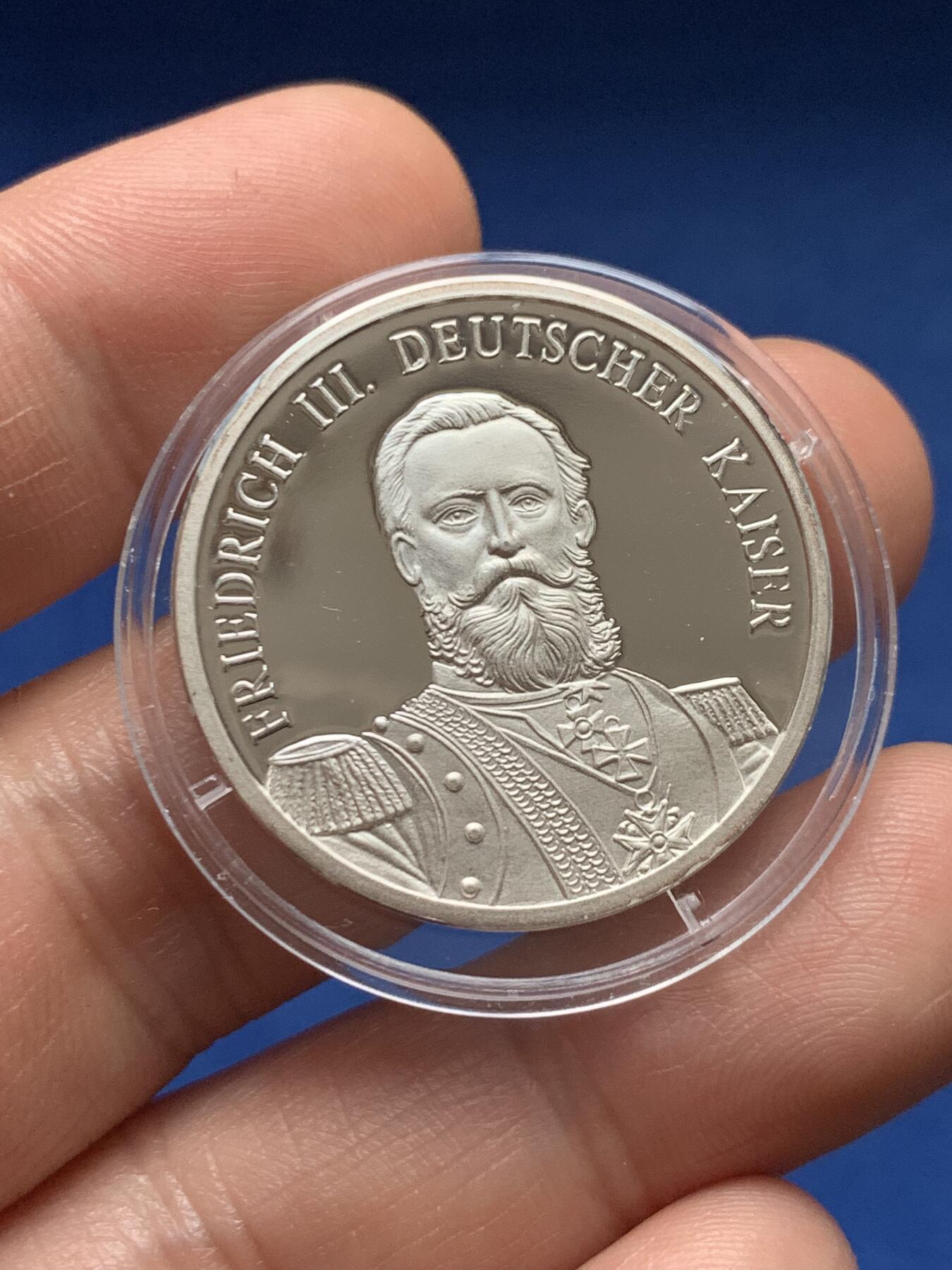 《竞宝斋》第374场 周日，周一，周二 3场连拍 （全场包邮） 德意志帝国腓特烈三世纪念银章 999银 8.63克 30mm