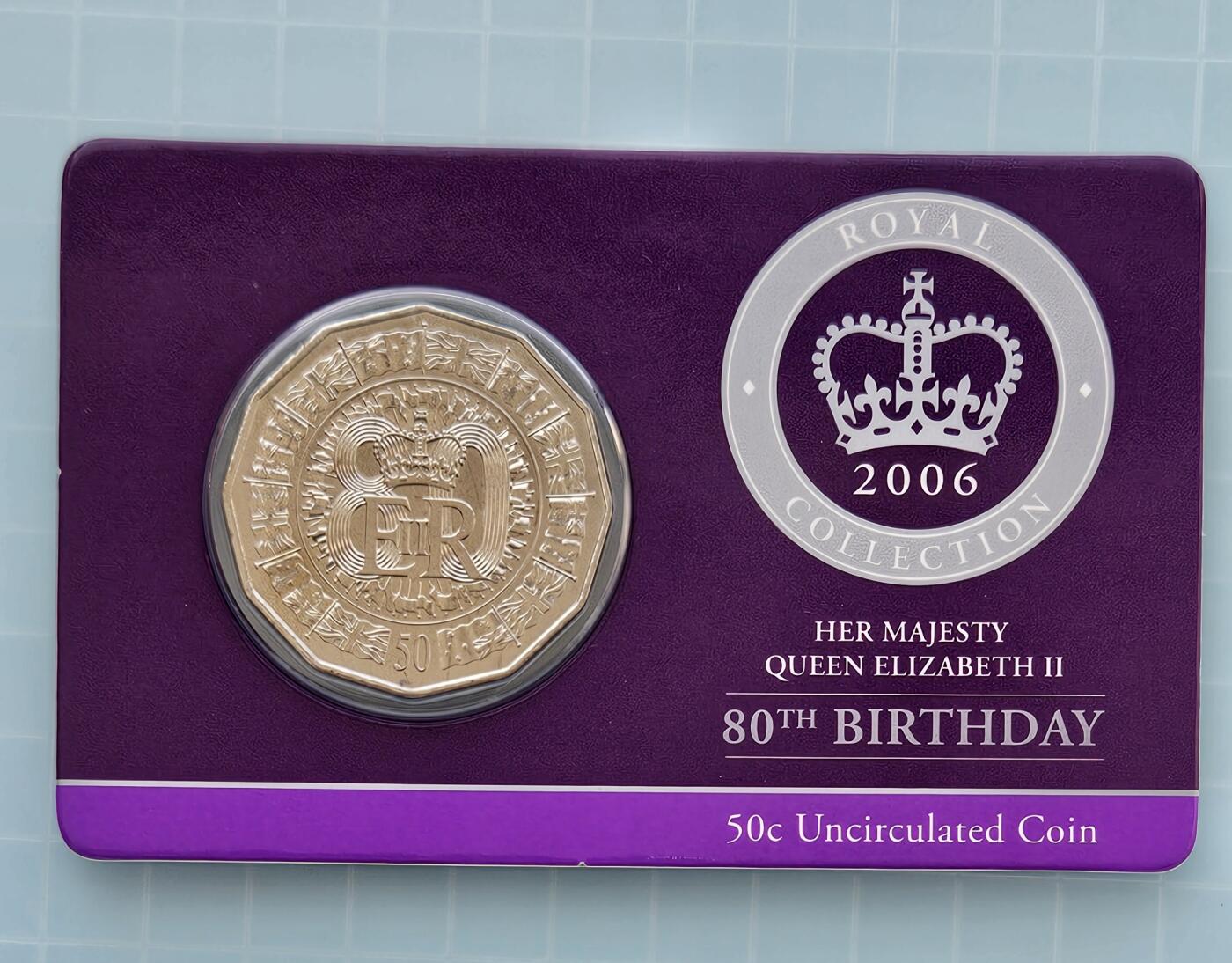 JoDe826 收藏第02次拍卖，英联邦地区硬币纸币  澳大利亚 年份 2006, 50 Cents, 全新的 纪念钞 硬币 带卡 