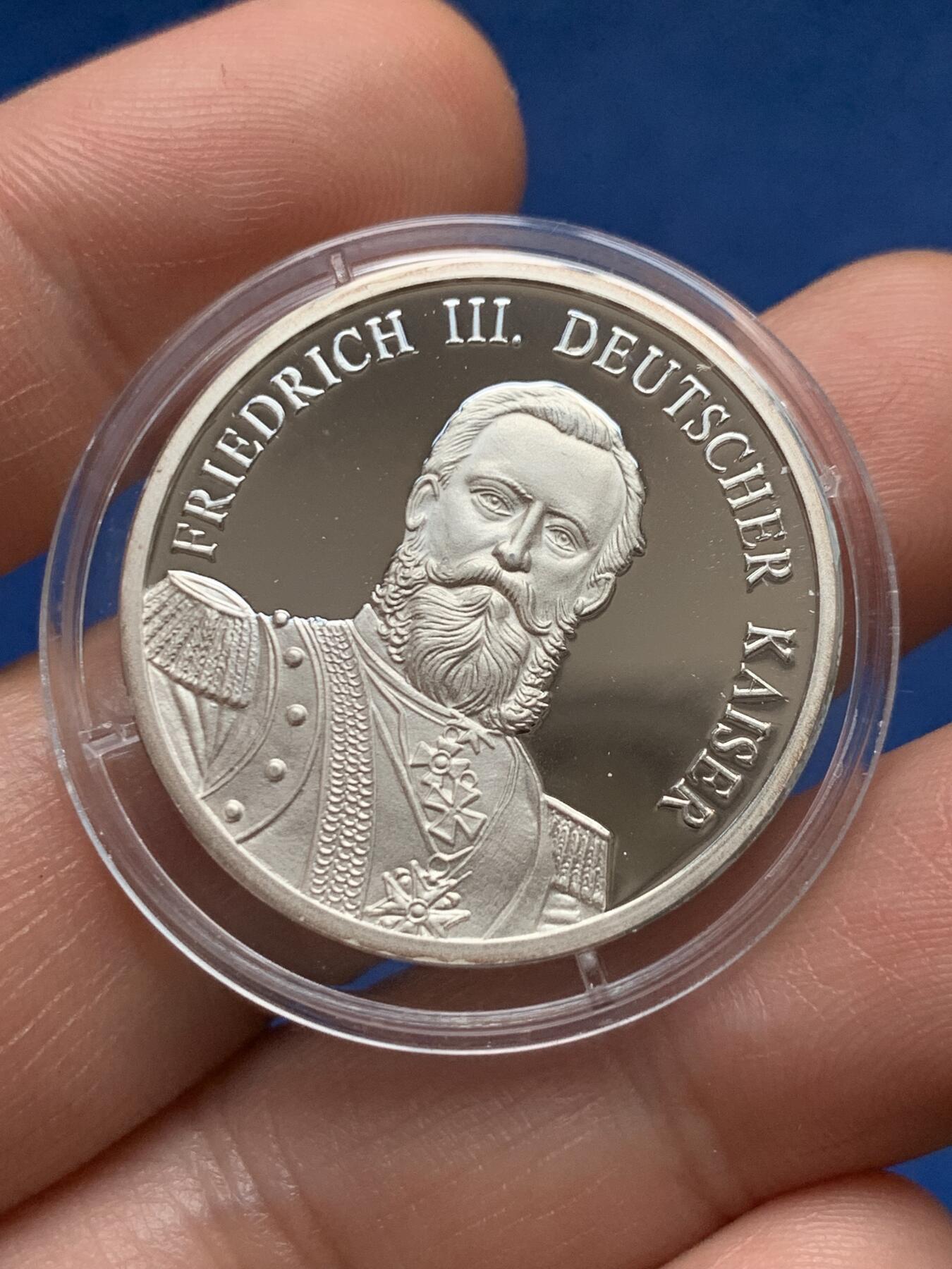 《竞宝斋》第374场 周日，周一，周二 3场连拍 （全场包邮） 德意志帝国腓特烈三世纪念银章 999银 8.63克 30mm