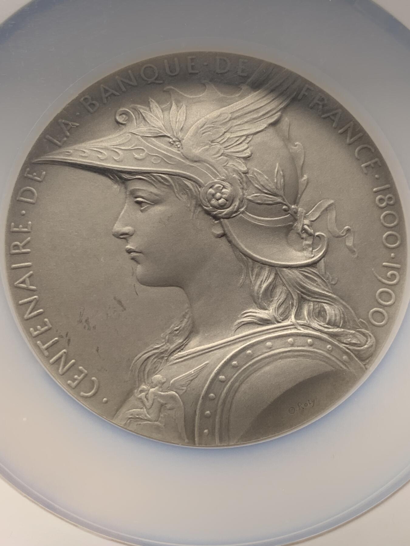 《竞宝斋》第375场 周日，周一，周二 3场连拍 （全场包邮） NGC MS63 法兰西银行百年纪念大银章 奥斯卡·罗蒂大师的扛鼎之作 名品法百 加大加厚盒装 法章不可或缺藏品