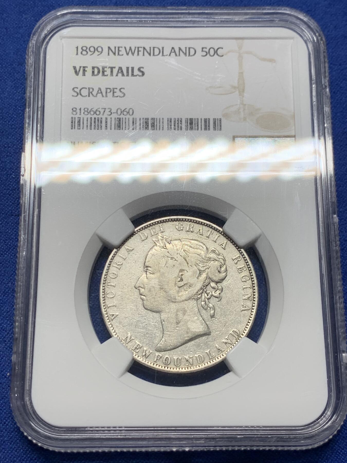 《竞宝斋》第374场 周日，周一，周二 3场连拍 （全场包邮） NGC VFD 英属纽芬兰1899年维多利亚50分银币