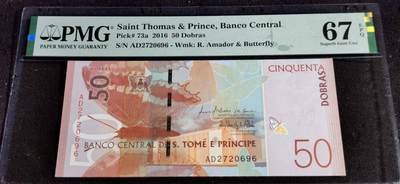 刘世昌艺术品销售中心～虎踞龙蟠*金杨在线联拍群第509期 - 圣多美和普林西比2016年50元（PMG    67E    号码：AD2720696）1枚。