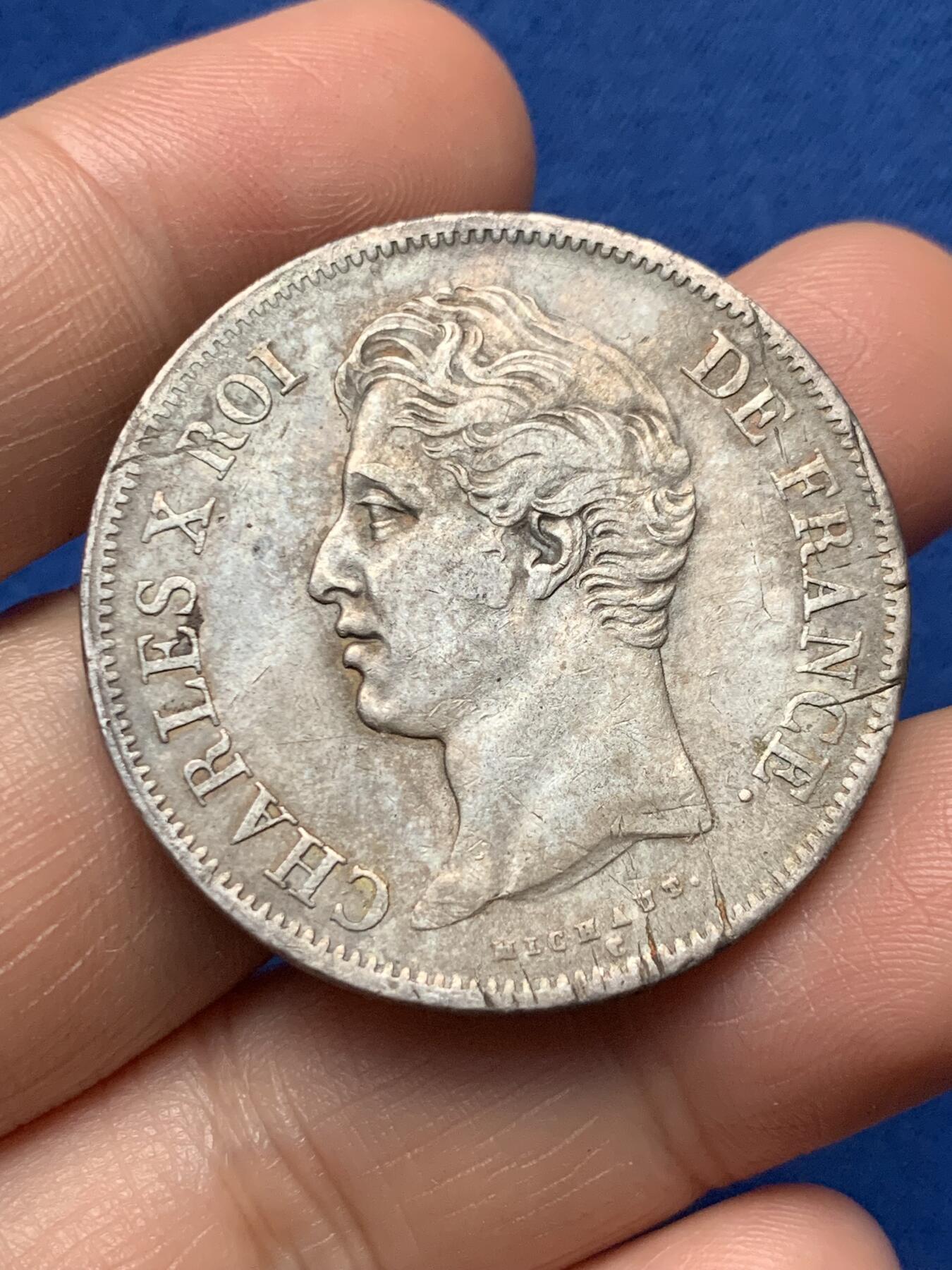 《竞宝斋》第374场 周日，周一，周二 3场连拍 （全场包邮） 法国 1828-K 查理十世 5法郎银币 细节见图