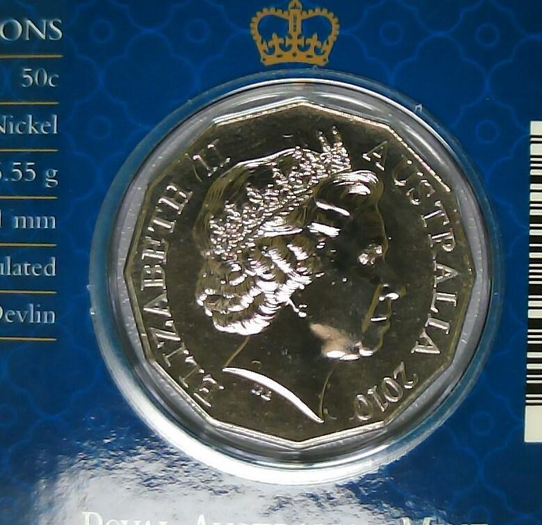 JoDe826 收藏第02次拍卖，英联邦地区硬币纸币 澳大利亚 年份 2010, 50 Cents, 全新的 纪念钞 硬币 带卡 