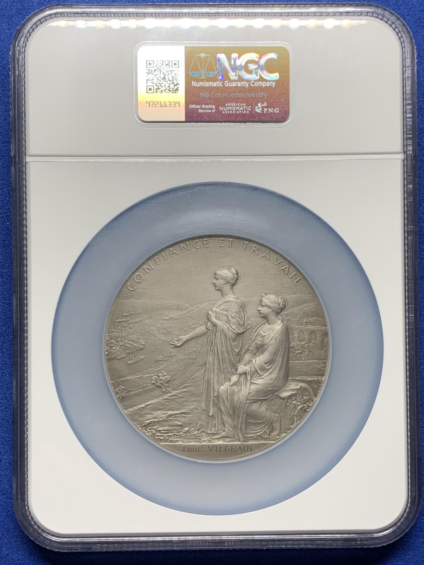 《竞宝斋》第375场 周日，周一，周二 3场连拍 （全场包邮） NGC MS63 法兰西银行百年纪念大银章 奥斯卡·罗蒂大师的扛鼎之作 名品法百 加大加厚盒装 法章不可或缺藏品