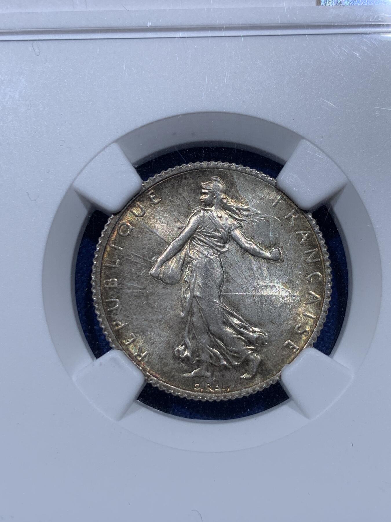 《竞宝斋》第374场 周日，周一，周二 3场连拍 （全场包邮） NGC MS63 法国1919年谷物女神1法郎银币