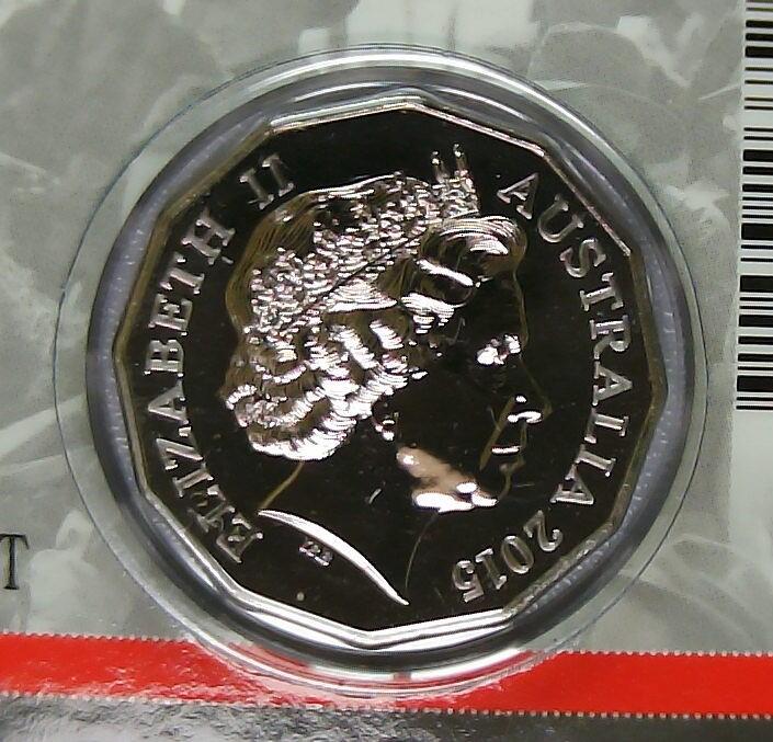 JoDe826 收藏第02次拍卖，英联邦地区硬币纸币  澳大利亚 年份 2015, 50 Cents, 全新的 纪念钞 硬币 带卡 