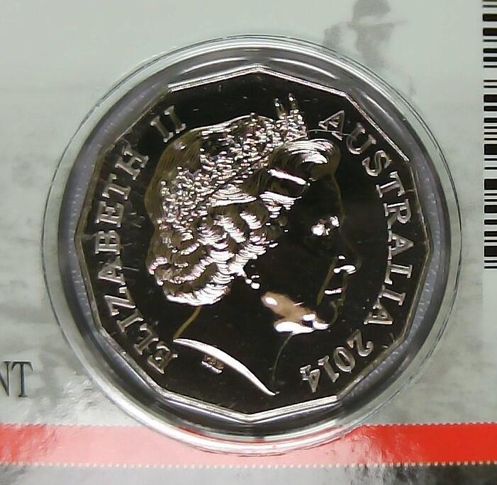 JoDe826 收藏第02次拍卖，英联邦地区硬币纸币  澳大利亚 年份 2014, 50 Cents, 全新的 纪念钞 硬币 带卡 