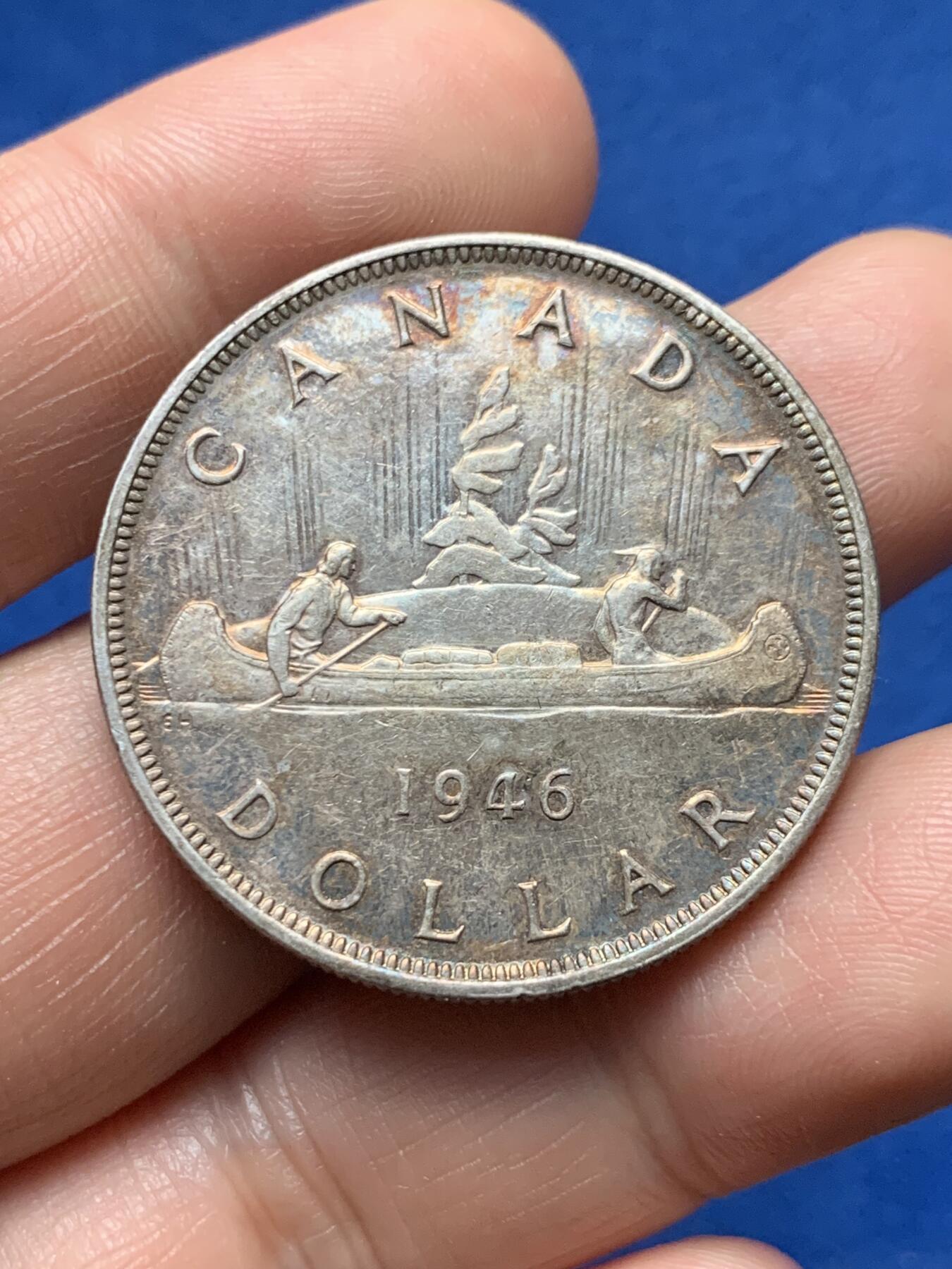 《竞宝斋》第374场 周日，周一，周二 3场连拍 （全场包邮） 加拿大 1946年 乔治六世-划船 1元银币