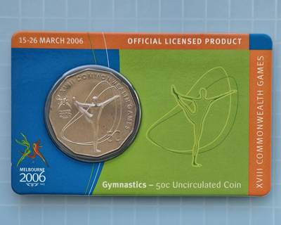 JoDe826 收藏第02次拍卖，英联邦地区硬币纸币 -  澳大利亚 年份 2006, 50 Cents, 全新的 纪念钞 硬币 带卡 "Gymnastics" 