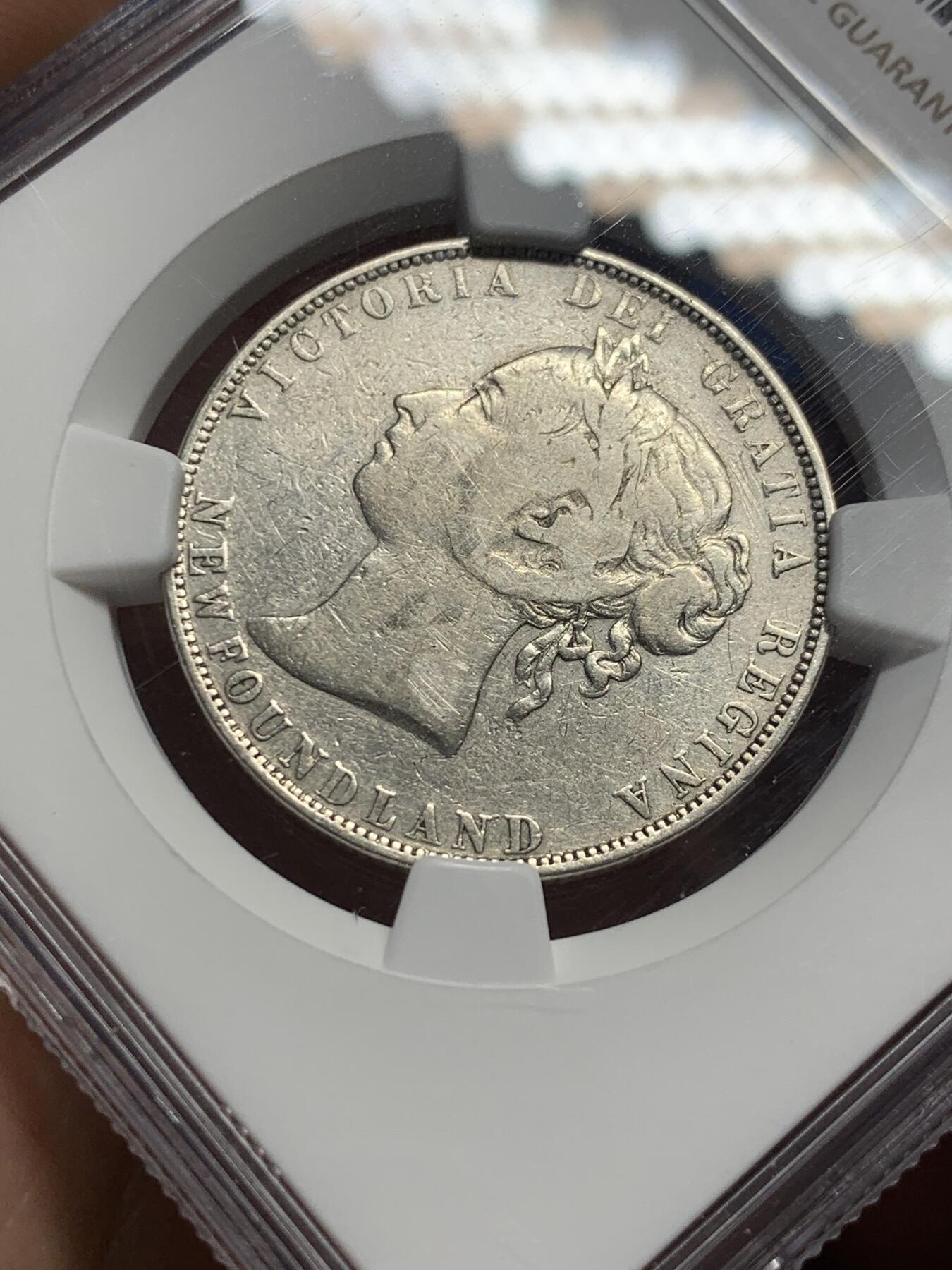 《竞宝斋》第374场 周日，周一，周二 3场连拍 （全场包邮） NGC VFD 英属纽芬兰1899年维多利亚50分银币