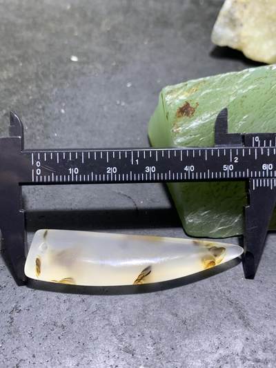 高玉化冰透草花纹海洋玉髓随形通货牙形吊坠一个 高玉化冰透草花纹海洋玉髓随形通货牙形吊坠一个