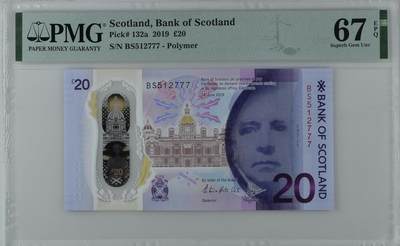 超越收藏第12场 2019年苏格兰20镑豹子7 PMG67EPQ