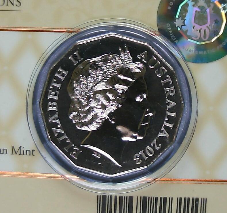 JoDe826 收藏第02次拍卖，英联邦地区硬币纸币  澳大利亚 年份 2013, 50 Cents, 全新的 纪念钞 硬币 带卡 