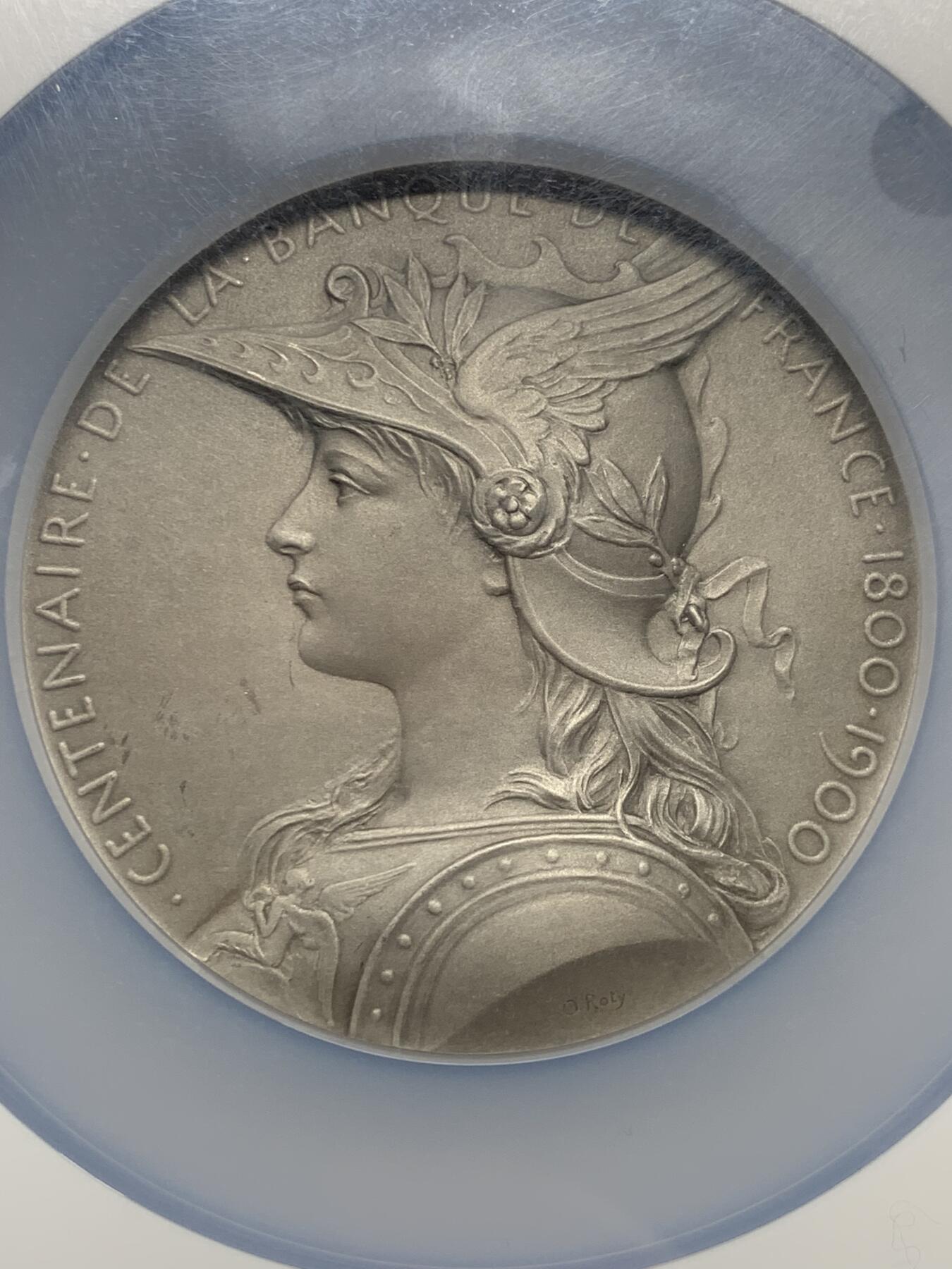 《竞宝斋》第375场 周日，周一，周二 3场连拍 （全场包邮） NGC MS63 法兰西银行百年纪念大银章 奥斯卡·罗蒂大师的扛鼎之作 名品法百 加大加厚盒装 法章不可或缺藏品