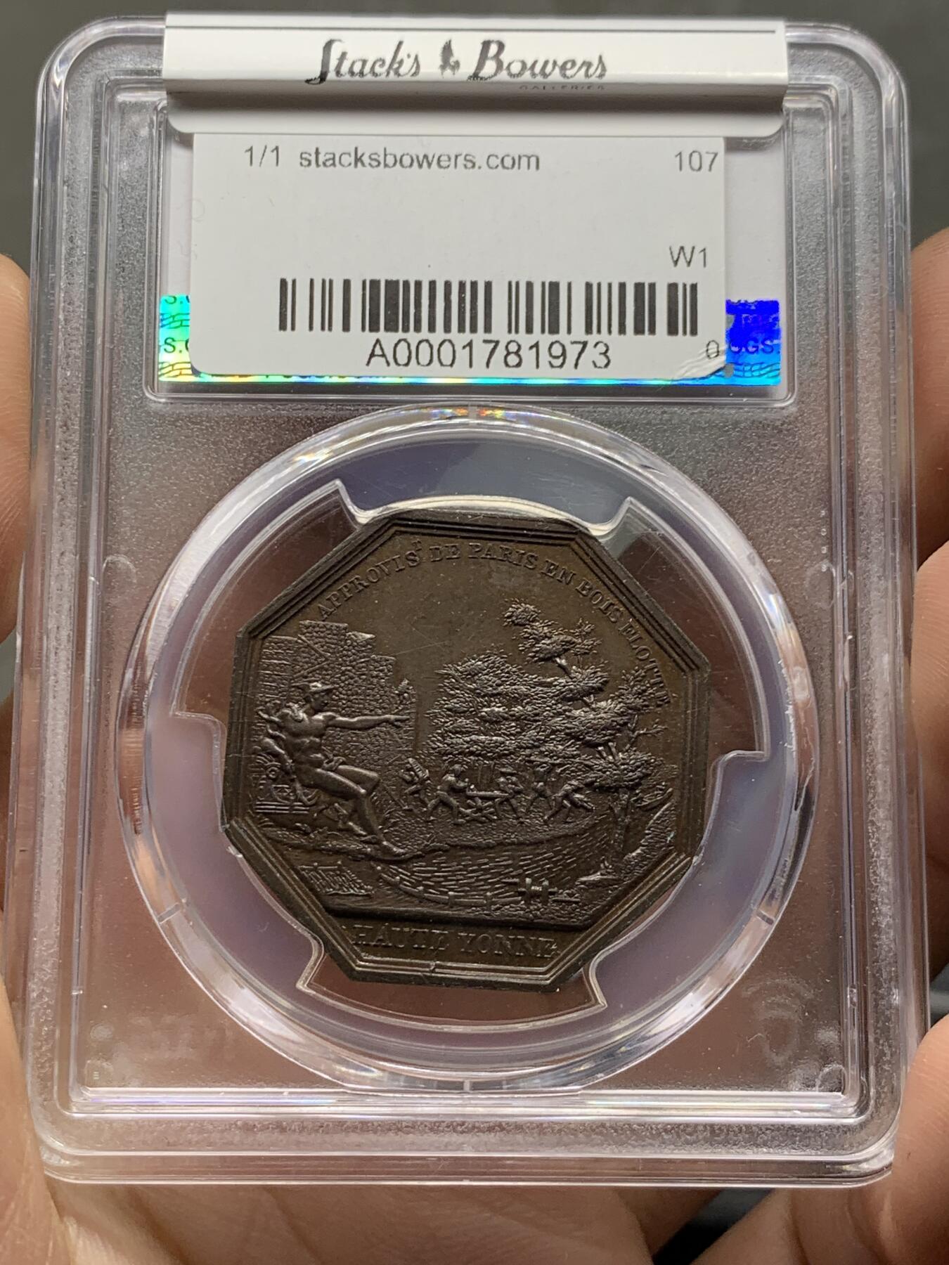 《竞宝斋》第375场 周日，周一，周二 3场连拍 （全场包邮） PCGS MS64 法国木材贸易八角铜质代币