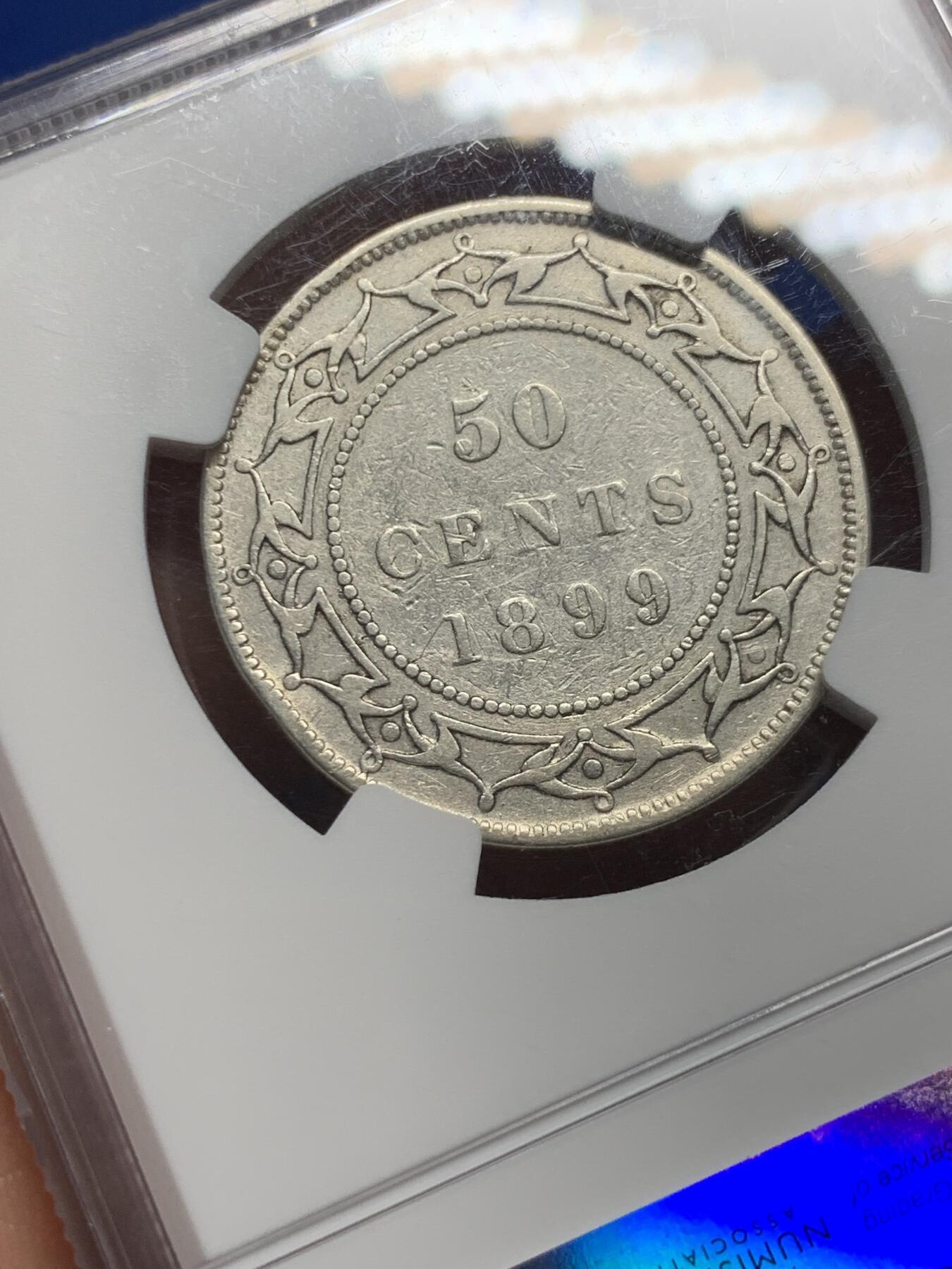 《竞宝斋》第374场 周日，周一，周二 3场连拍 （全场包邮） NGC VFD 英属纽芬兰1899年维多利亚50分银币