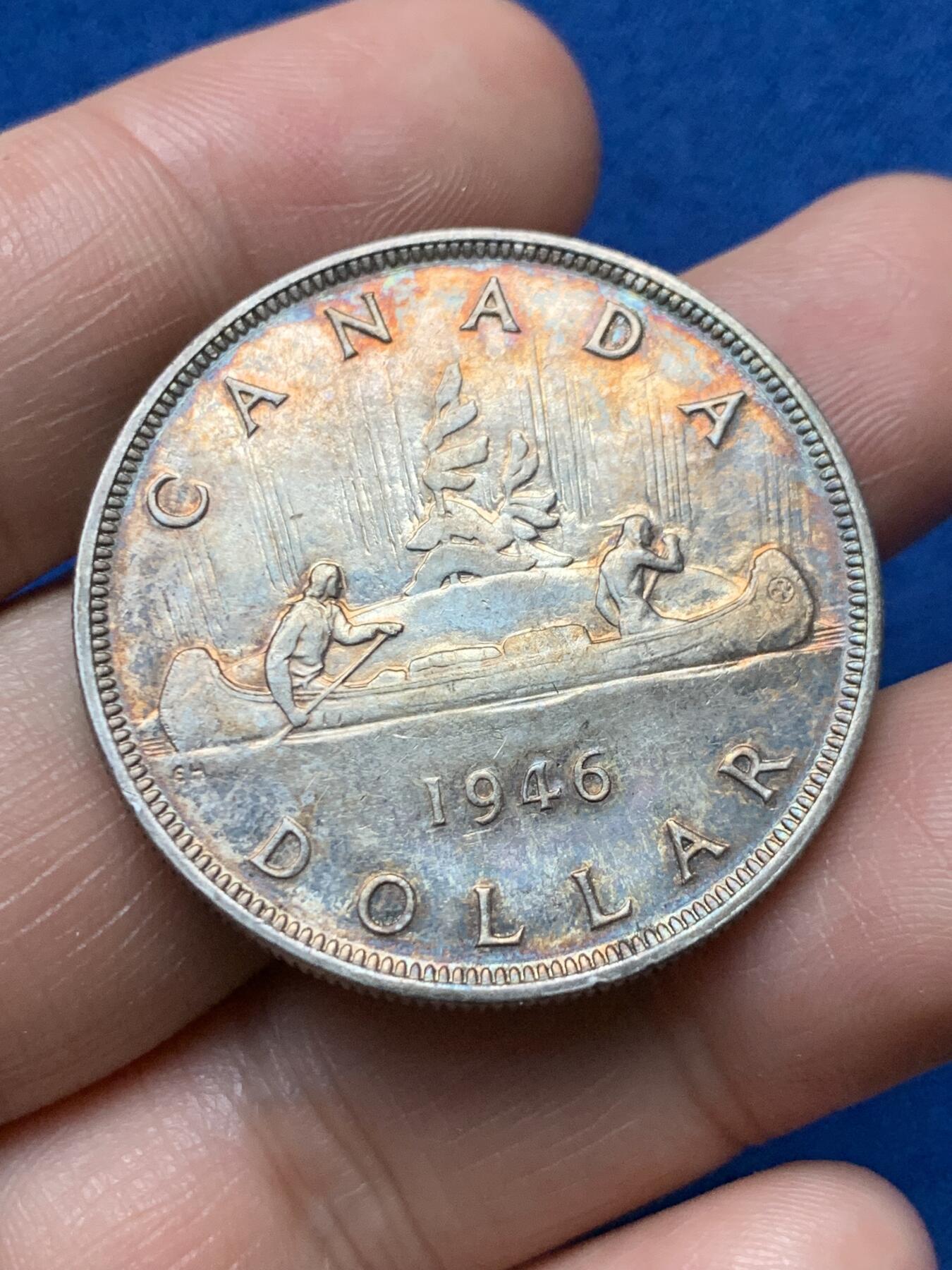 《竞宝斋》第374场 周日，周一，周二 3场连拍 （全场包邮） 加拿大 1946年 乔治六世-划船 1元银币