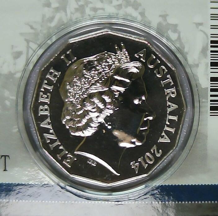JoDe826 收藏第02次拍卖，英联邦地区硬币纸币  澳大利亚 年份 2014, 50 Cents, 全新的 纪念钞 硬币 带卡 
