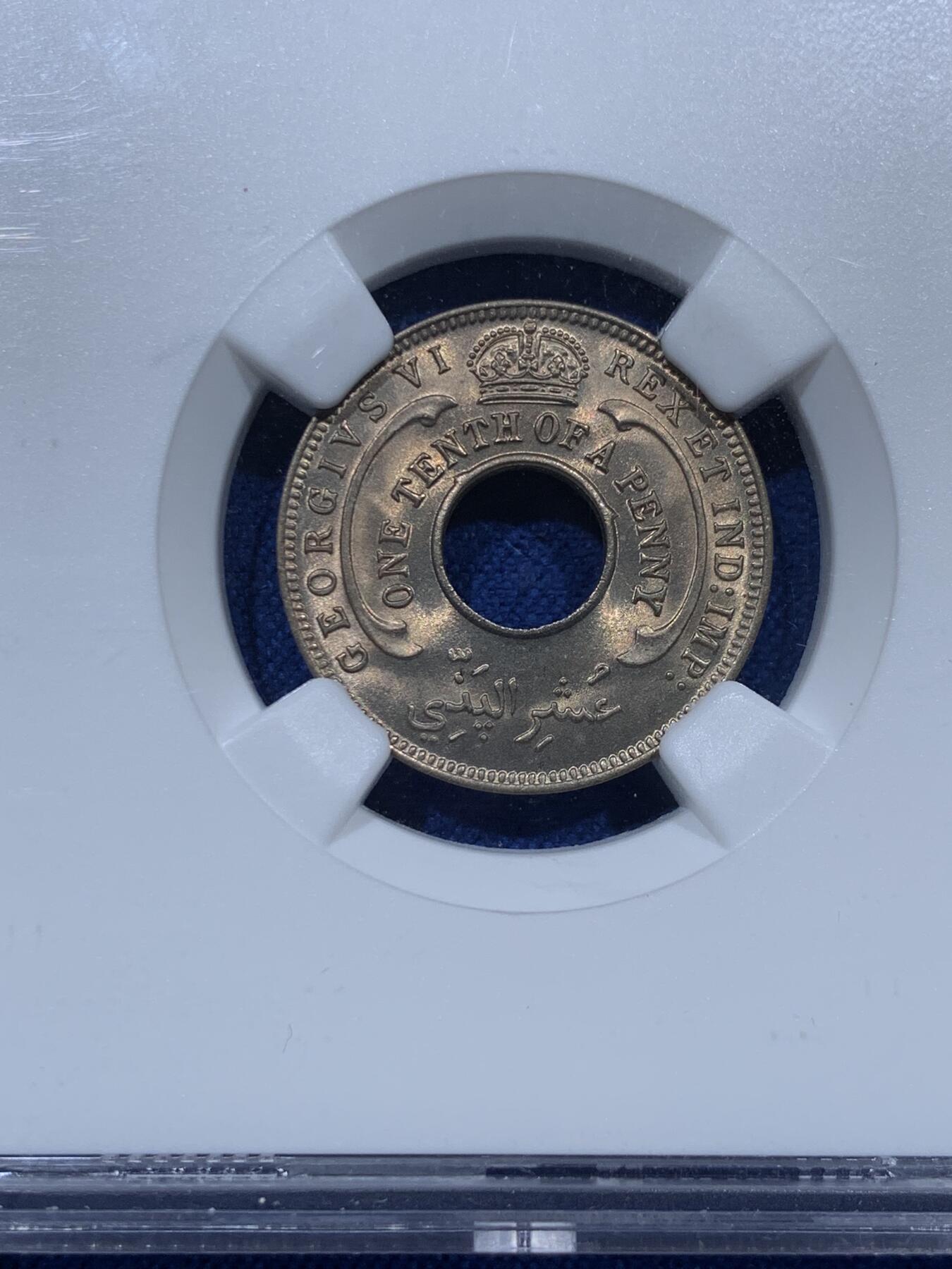 《竞宝斋》第374场 周日，周一，周二 3场连拍 （全场包邮） NGC MS66 英属西非1945年1/10便士