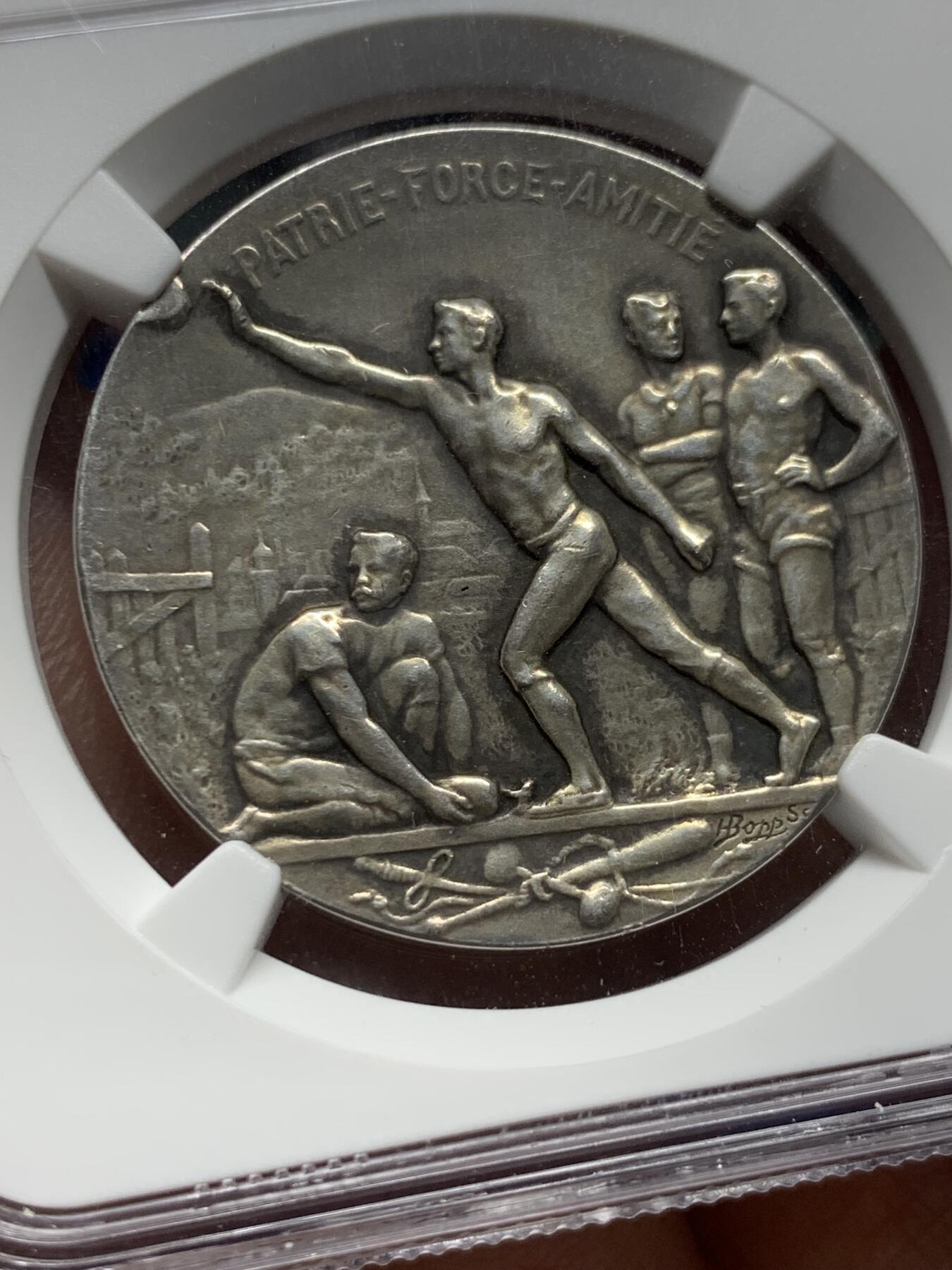 《竞宝斋》第374场 周日，周一，周二 3场连拍 （全场包邮） NGC MS62 瑞士1900-DATED联邦体育节银章