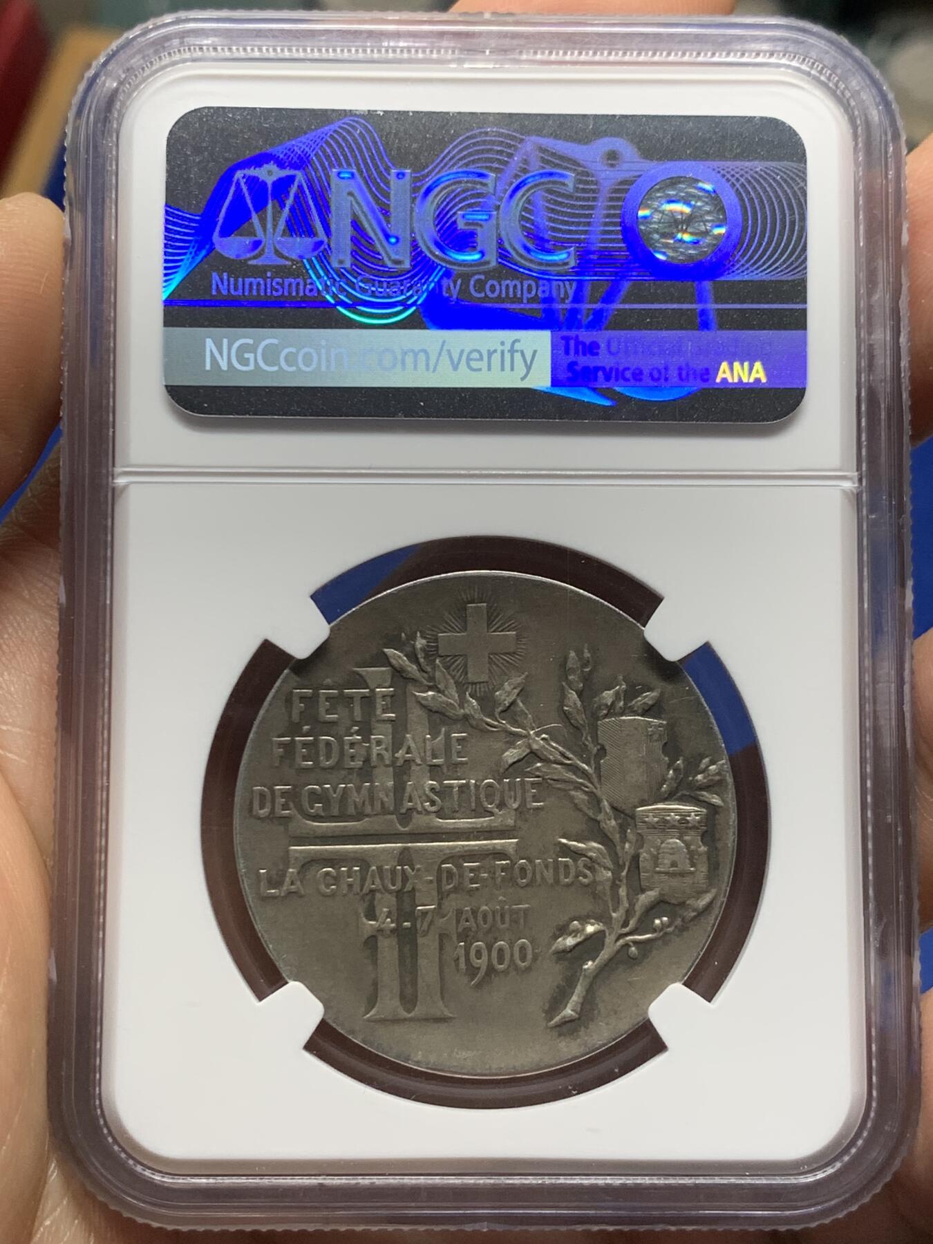 《竞宝斋》第374场 周日，周一，周二 3场连拍 （全场包邮） NGC MS62 瑞士1900-DATED联邦体育节银章