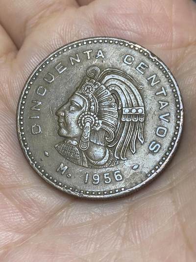 2025年第三十一场(总第五十七场）外国好品散币(免佣金) - 少见墨西哥🇲🇽1956年50分大铜币(特诺奇蒂特兰第11任最高领袖夸乌特莫克)