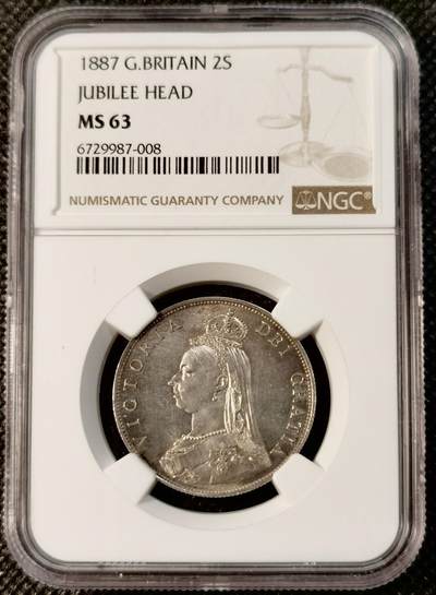  甄臻铺-世界币章拍卖（第14期）送拍享返佣金等优惠多多 - NGC-MS63 1887年英国弗洛林，2先令，耀眼银光，最近很少出现