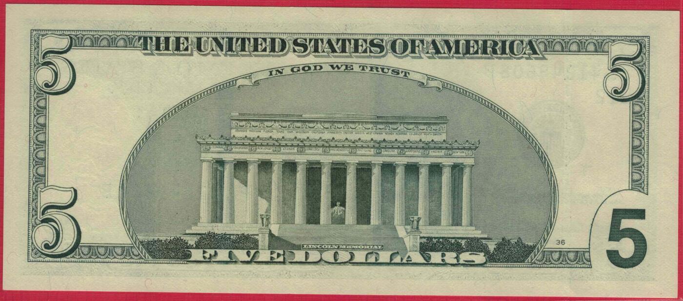 美国2003年5元 FL-B冠 序列A 尾8 实物图 UNC