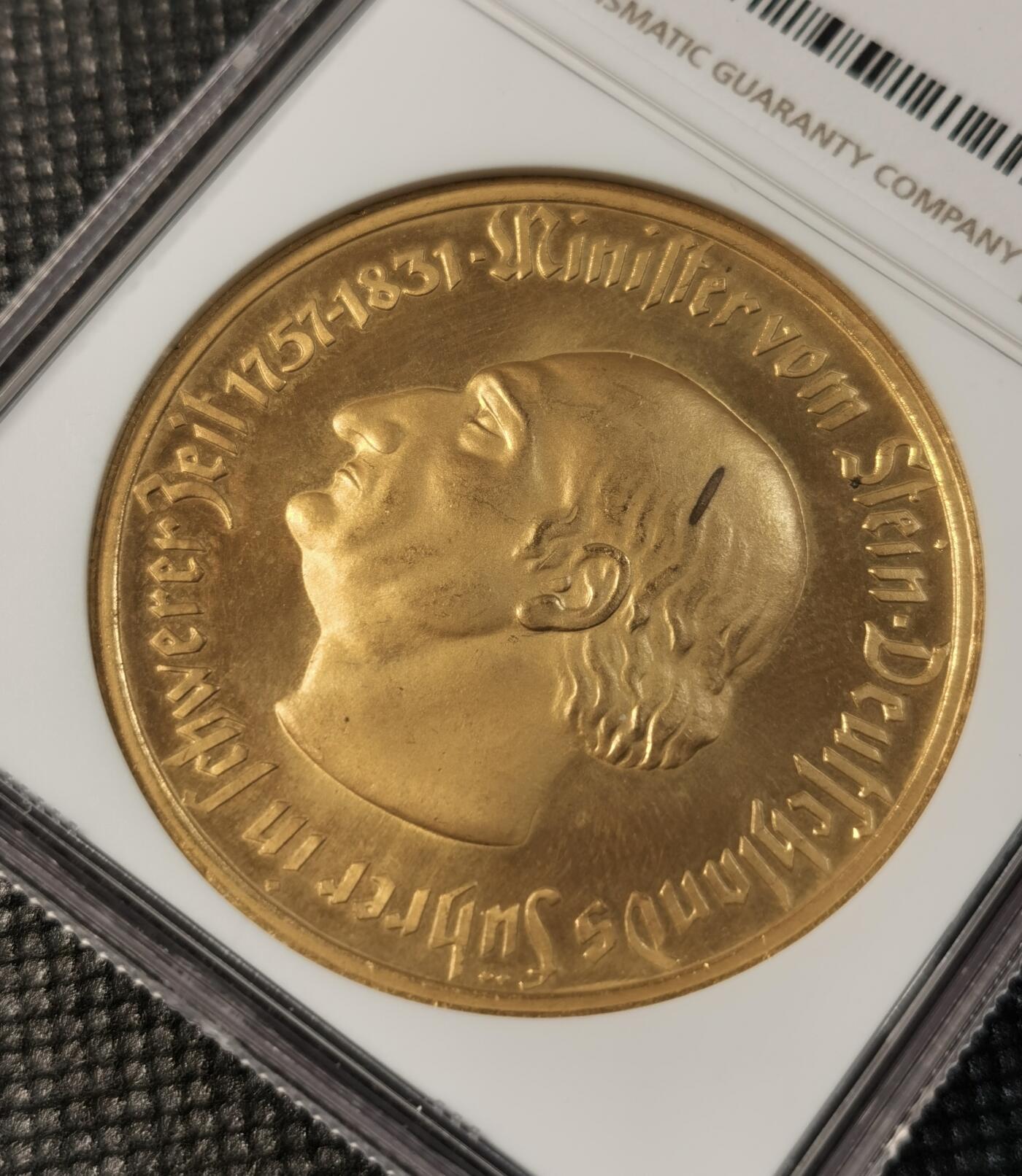  甄臻铺-世界币章拍卖（第14期）送拍享返佣金等优惠多多 NGC-MS64 1923年德国德紧威斯特伐利亚马币10000马克大铜币，金光耀眼