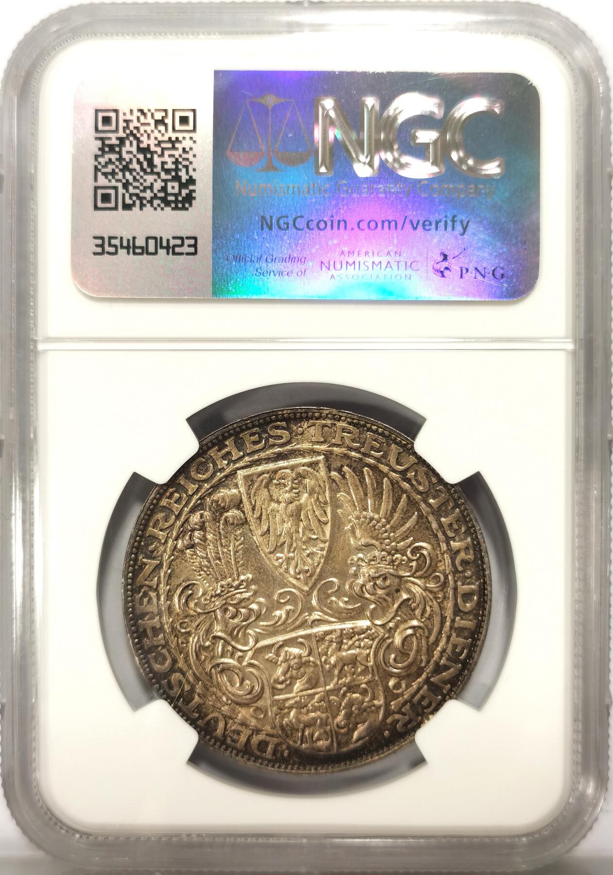 博洋堂“春风得意”四月精品专场暨第120期（全场包邮） NGC MS63 德国魏玛1927年兴登堡80大寿5马克银章，双面极品深五彩，镜面般光度，打制上佳。品质不输64。