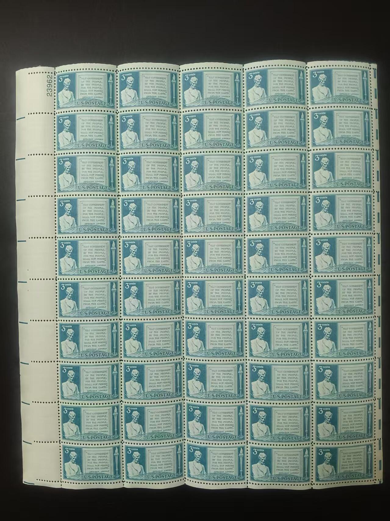 大版票 —— 美国大版票，1948.11.19，林肯在葛底斯堡演说85周年，单枚成套  （店内编号216）
