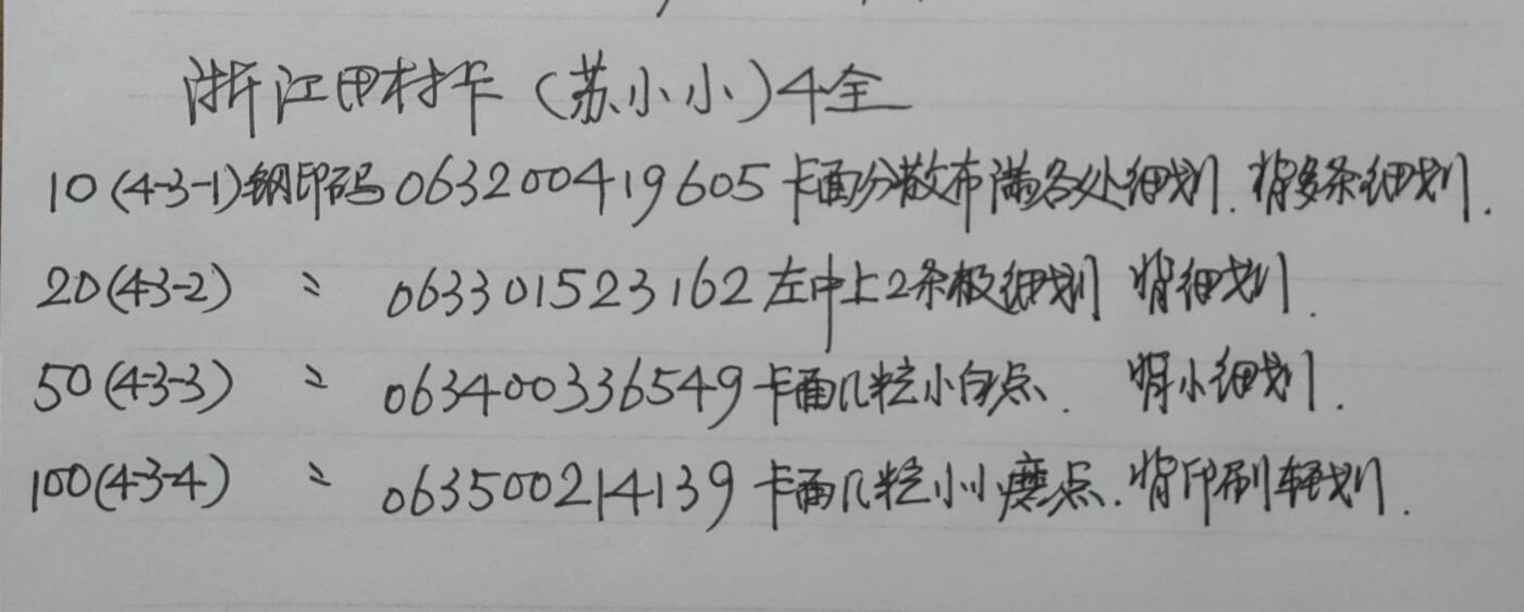 公藏第43期裸卡拍卖 浙江田村卡（苏小小）4全，品相钢印码见描述。