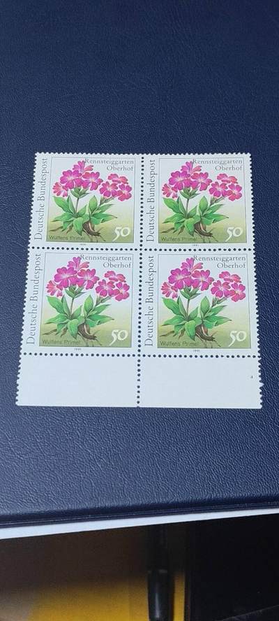 德国邮票专场，都是四方联 - 德国邮票四方联一张，1991年发行，植物花卉。品相如图