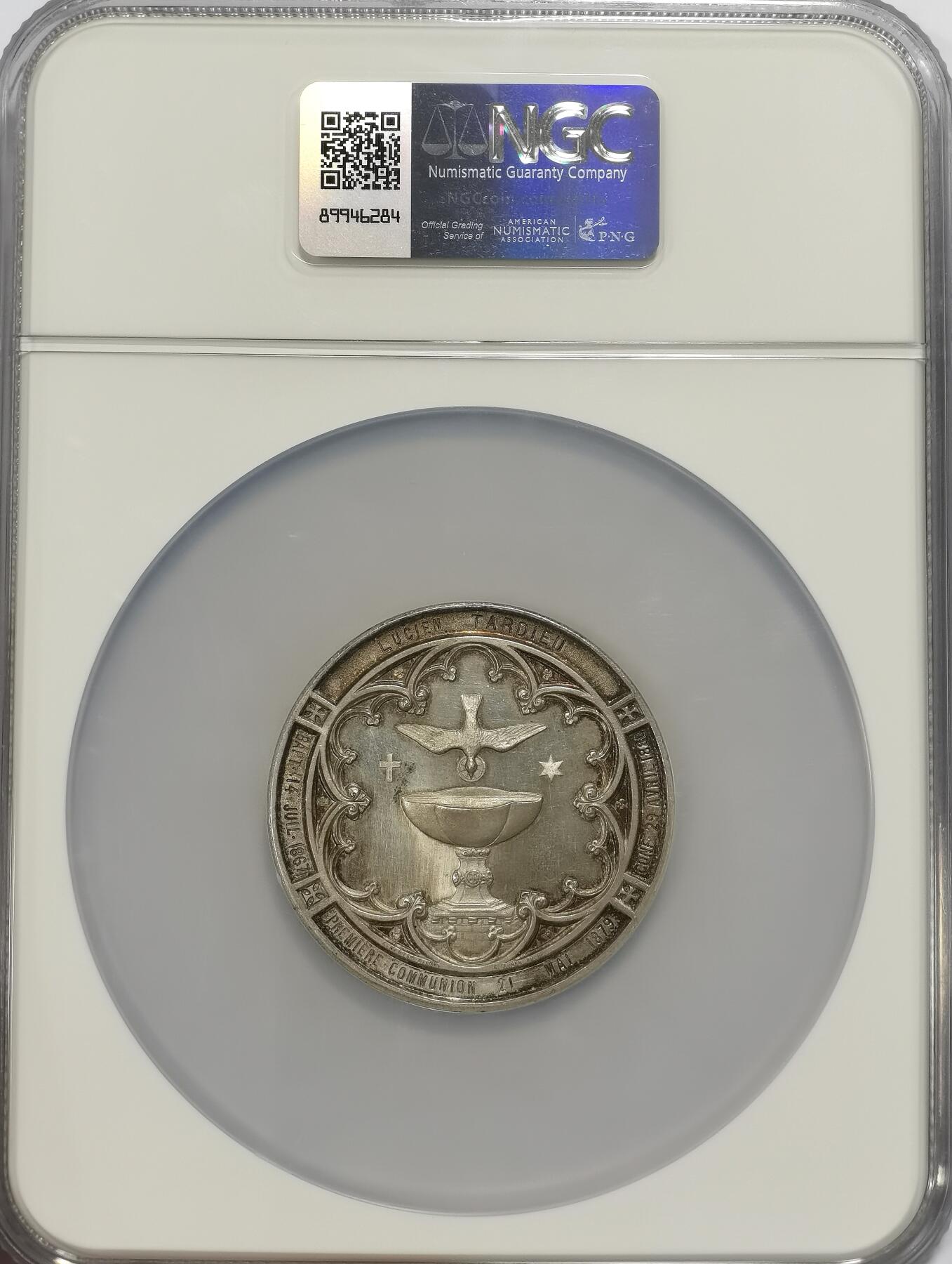 博洋堂“春风得意”四月精品专场暨第120期（全场包邮） NGC MS65 法国1880宗教洗礼巨大银章，超高浮雕精致底板，PL品质唯一冠军，50mm极其厚重！欧洲工业革命巅峰品质！初铸原版，和后期后铸再版货色完全不是一个等级！