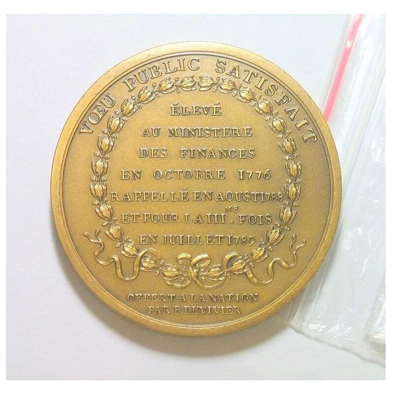 法国路易十六财政部长内克 高浮雕精制大铜章 42MM