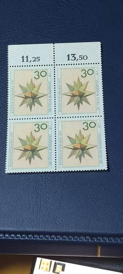 德国邮票专场，都是四方联 - 德国邮票四方联一张，1973年发行，圣诞节邮票  圣诞星。品相如图