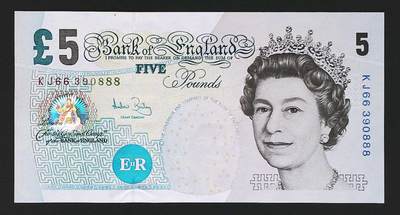 世界靓号纸钞第六十八期 - 老版英国5英镑 E序列再版 全程无47 豹子号888 全新UNC